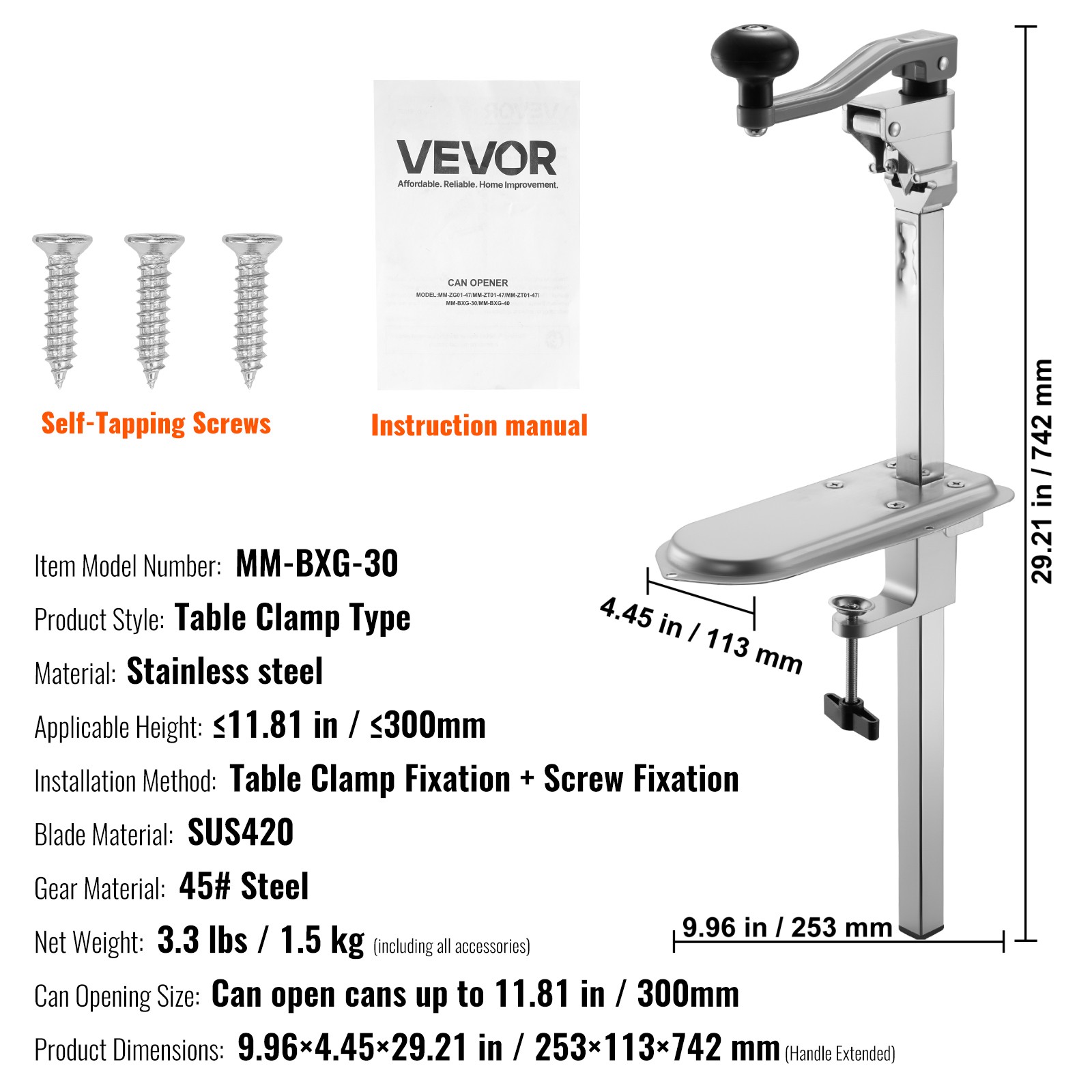 VEVOR Commercial Can Opener Heavy Duty Manual 11.8 in Can Opener Table Clamp