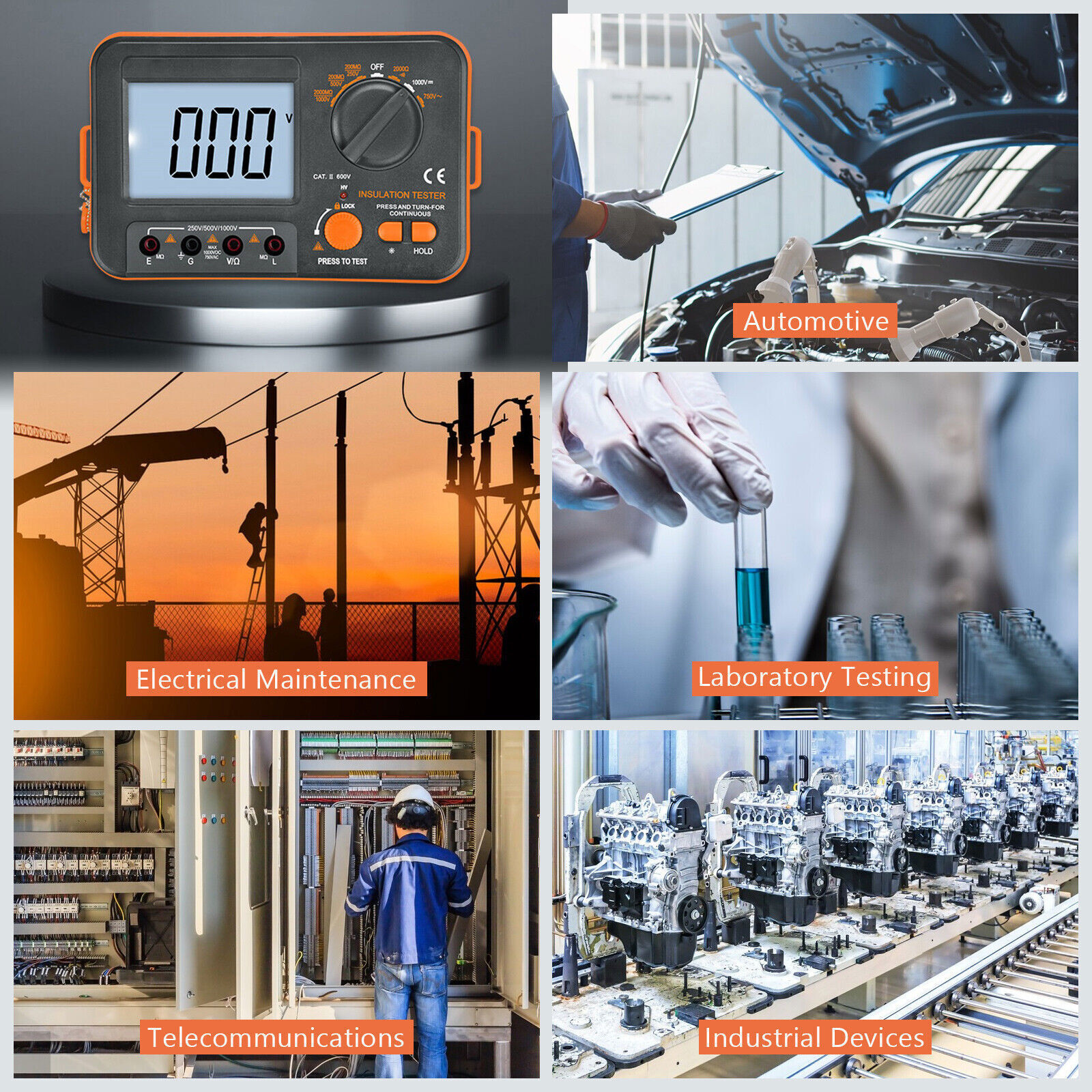 Digital Insulation Tester 250V/500V/1000V 2000MΩ 19999C Backlit LCD Data Hold