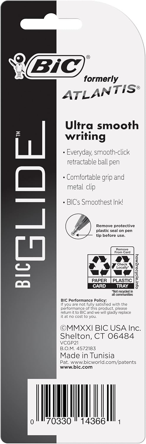 BIC Glide Blue Retractable Ballpoint Pens, Medium Point 1.0mm, 2-Count Pack