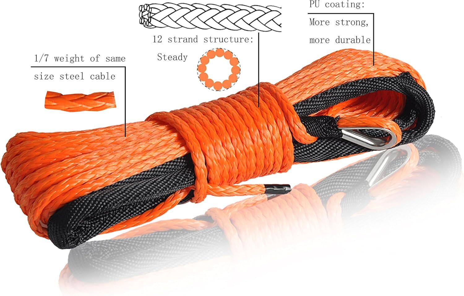 Orange 316 Inch 50Ft Synthetic Atv Winch Rope 4500Lbs Safe Replacement Cable