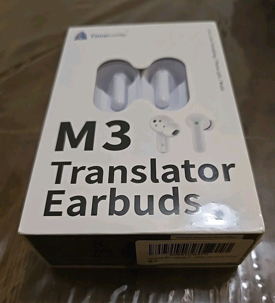 TimeKettle M3 White Bluetooth 3 In 1 Language Translator Earbuds With Manual