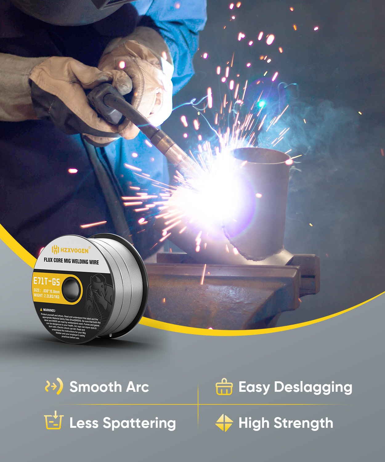Carbon Stainless Steel Flux Core Welding Wire For Gasless MIG Welder 0.03” 2lbs