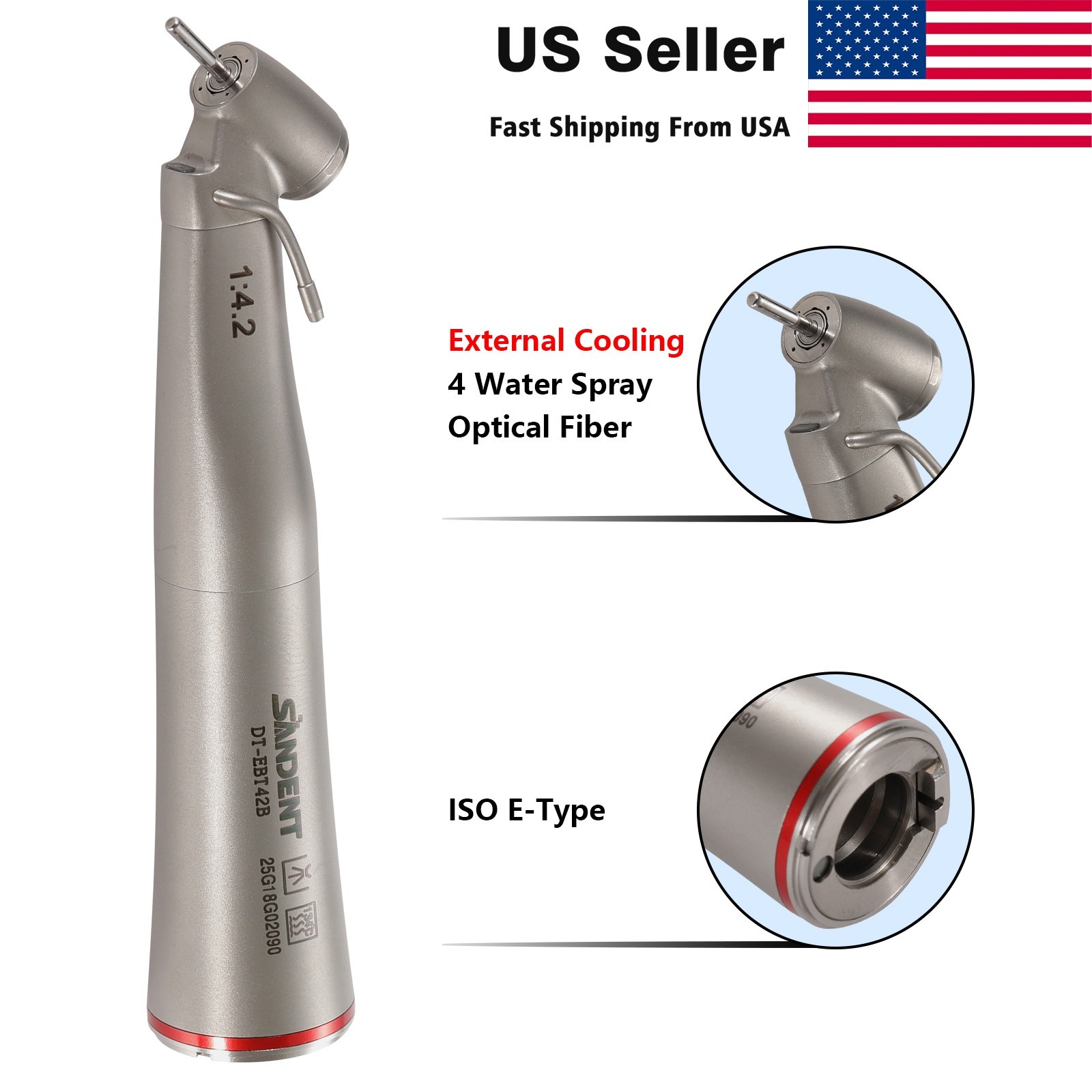 SANDENT Handpiece LED 1:4.2 Contra Angle 45° Surgical External Spray