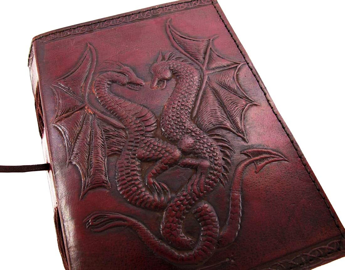 Double Dragon Blank Page DIARY JOURNAL NOTEBOOK ~ Handcrafted Handmade Leather