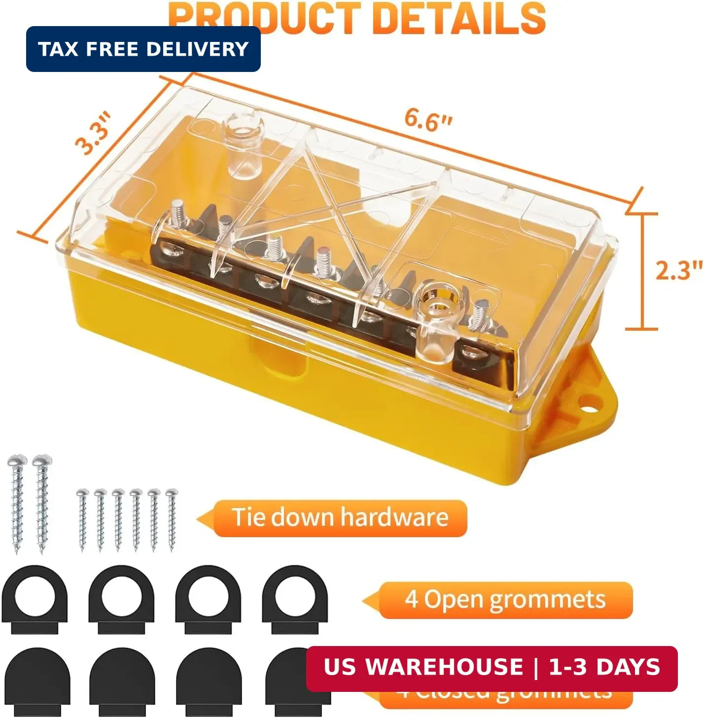 MECMO 7 Way Plug Inline Trailer Cord 8Ft, 7 Gang Junction Box, Heavy Duty 7 Term
