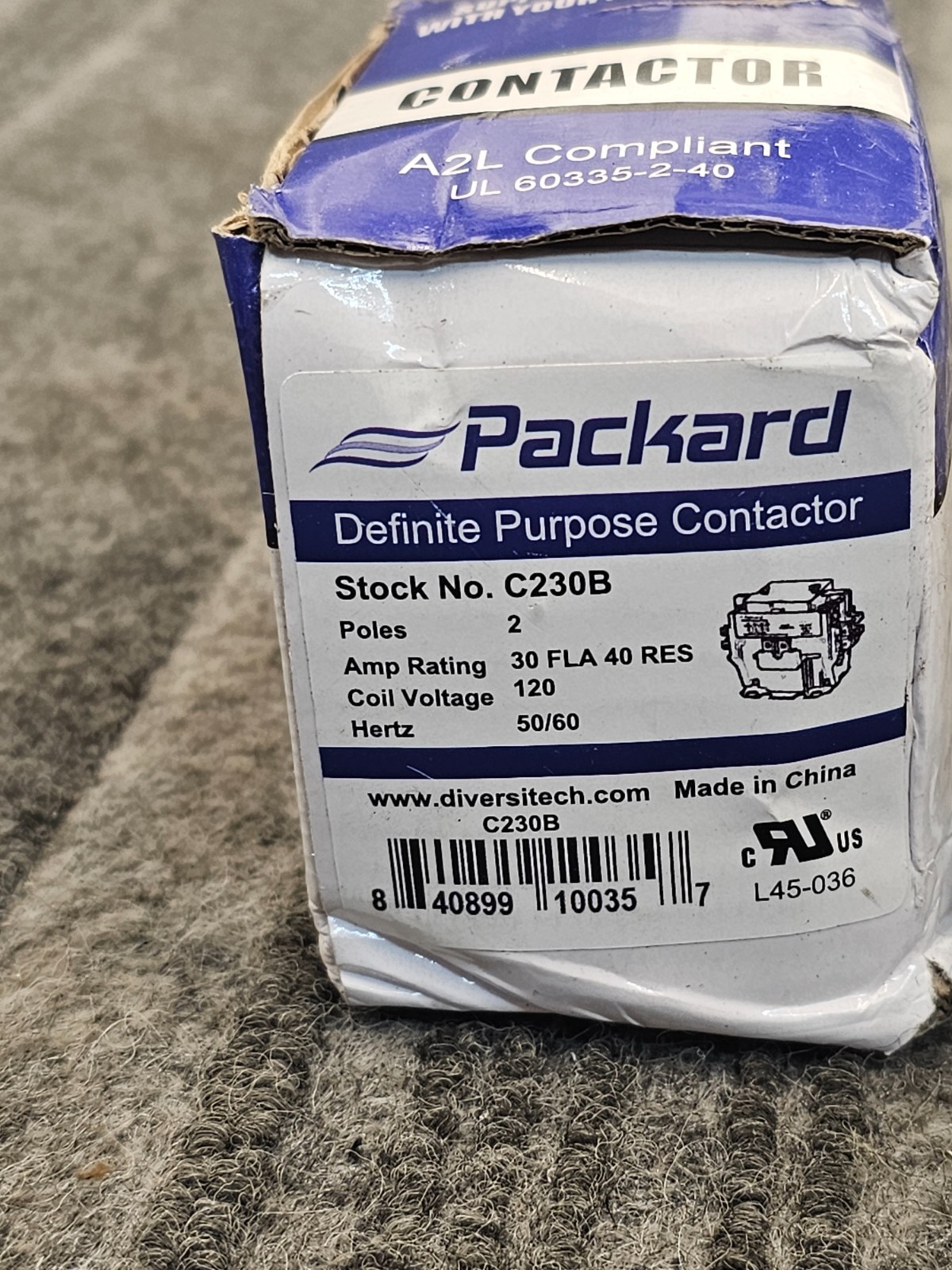 Packard C230B 2-Pole Definite Purpose Contactor 30Amp FLA, 40Amp Res, 120V AC