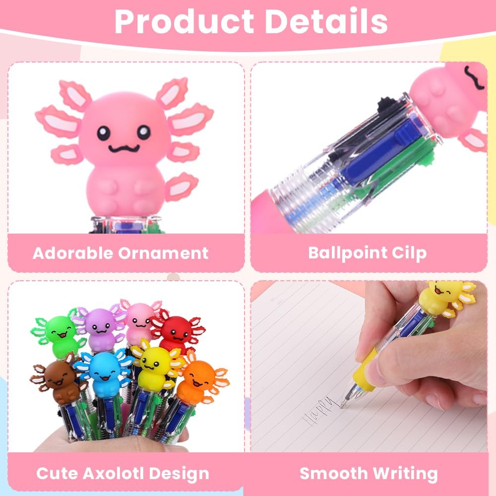 Vellibring 36pcs Fun Pens Axolotl Mini Multicolor Black, Red, Blue, Green