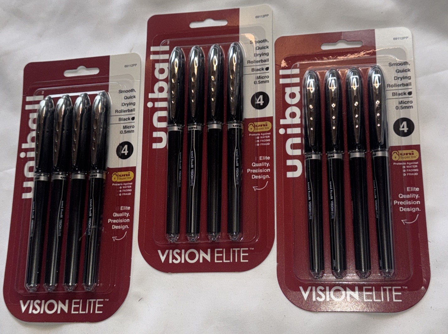 Lot of 12 Uniball Vision Elite Rollerball Pens 0.5mm Micro Point Black Ink – NEW