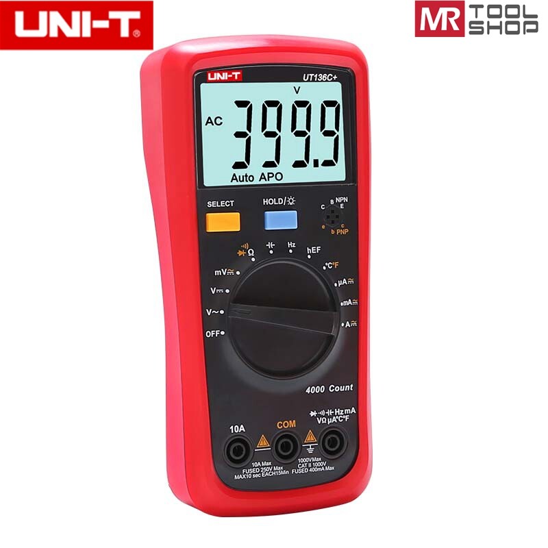 UNI-T UT136C+ Handheld Digital Multimeter Auto AC/DC DMM 40MΩ 40mF Temp tester