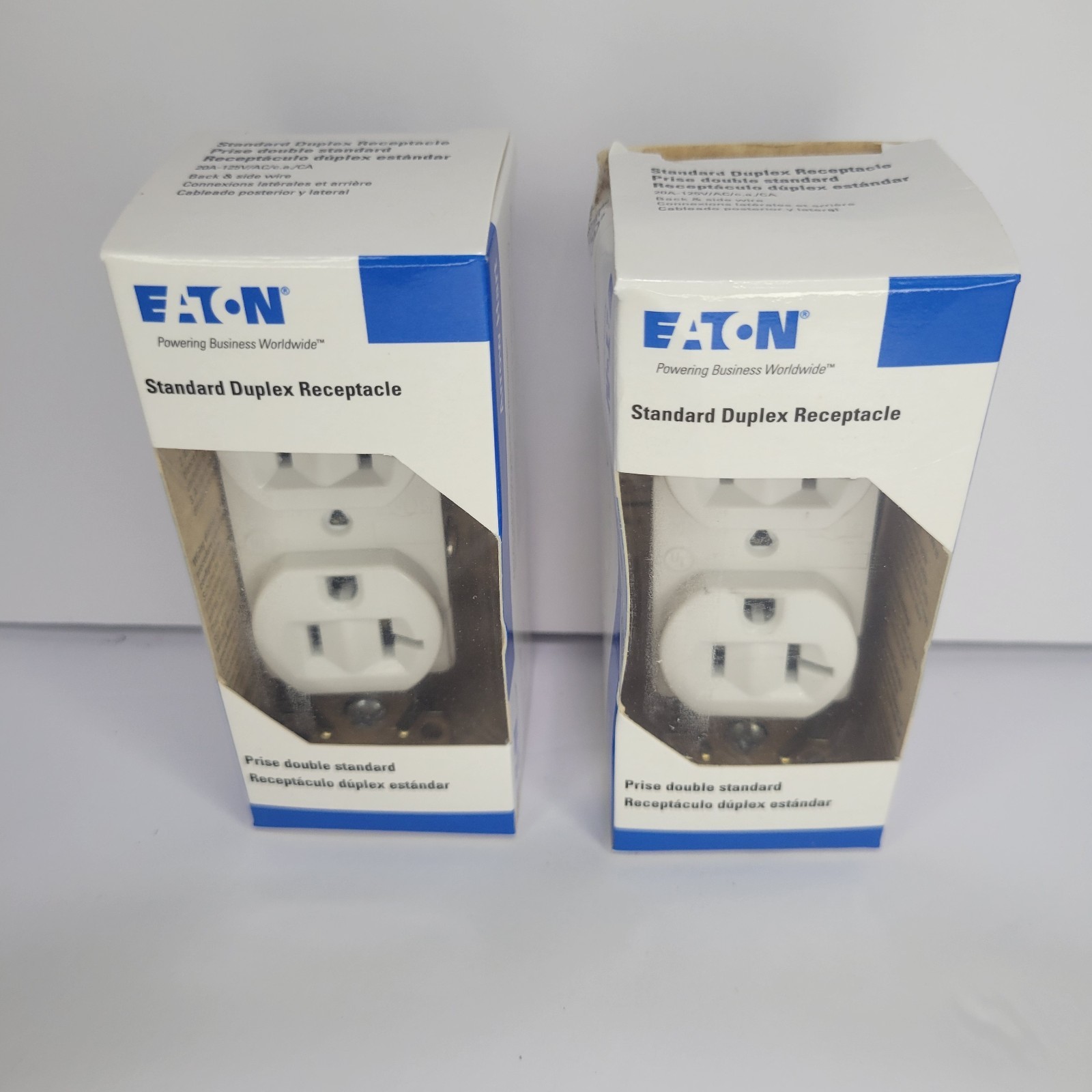 (2) Eaton AH5352V-BX-LW Duplex Receptacle Whitw 20A 125V Back & Side Wire. New