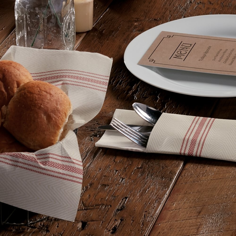 15.5 in x 15.5 in Printed FashnPoint Flat Pack Dinner Napkins 750 ct. Red/White