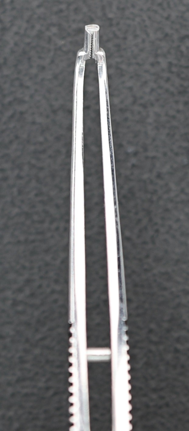 Storz E1818 Kelman-McPherson Corneal Suturing Forceps, Angled, 1×2 Teeth, 107mm