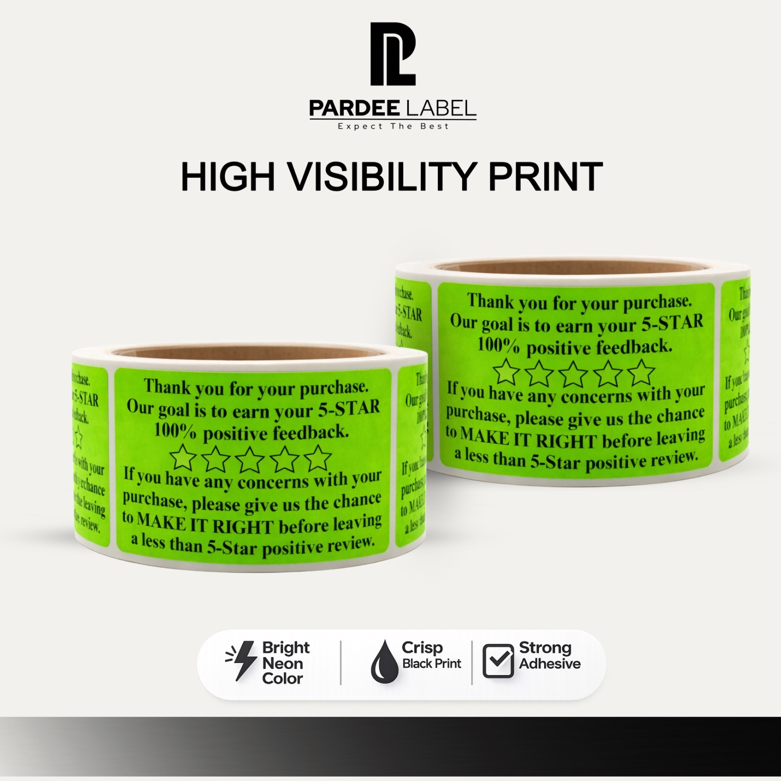 2″ x 3″ Thank You Feedback Stickers – Neon Green – 250 Labels/Roll