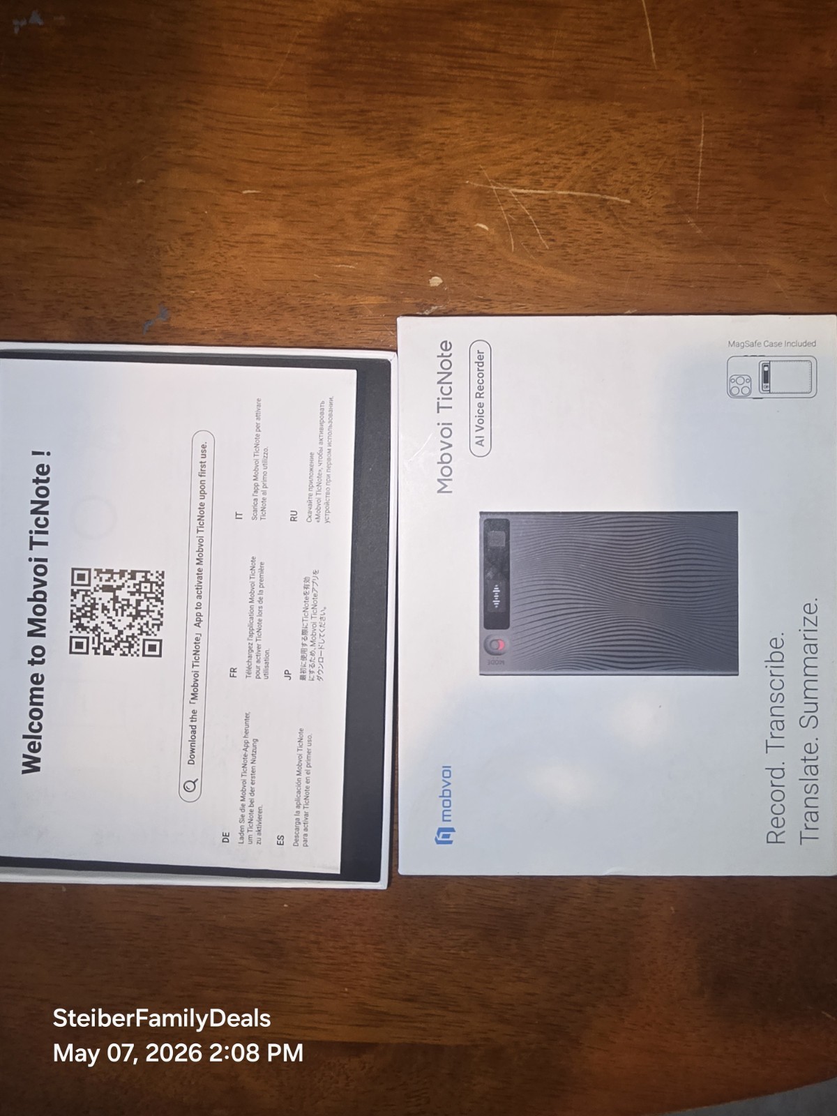 Mobvoi TicNote AI Voice Recorder 64GB Memory Note Recorder w/Case App Control