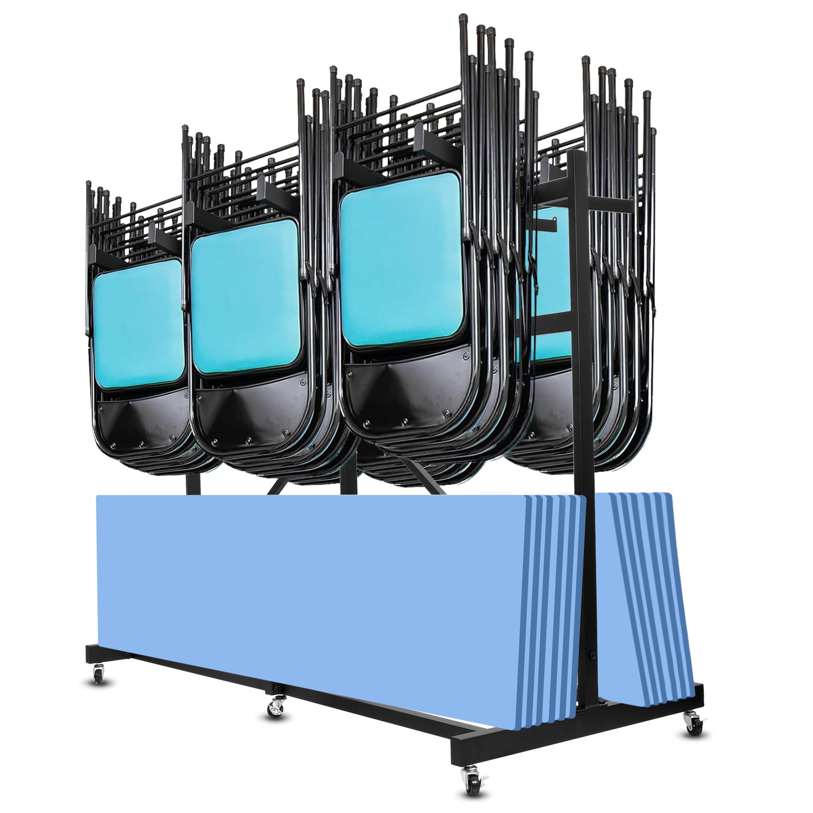 12 Tables+42 Chairs Folding Chair Cart Folding Chair Rack 660lbs Heavy Duty