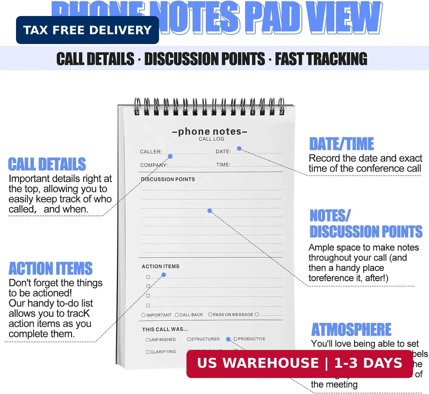 Faccito 1 Pcs Call Log Notepad for Work Phone Log Book for Office with Notes Pho