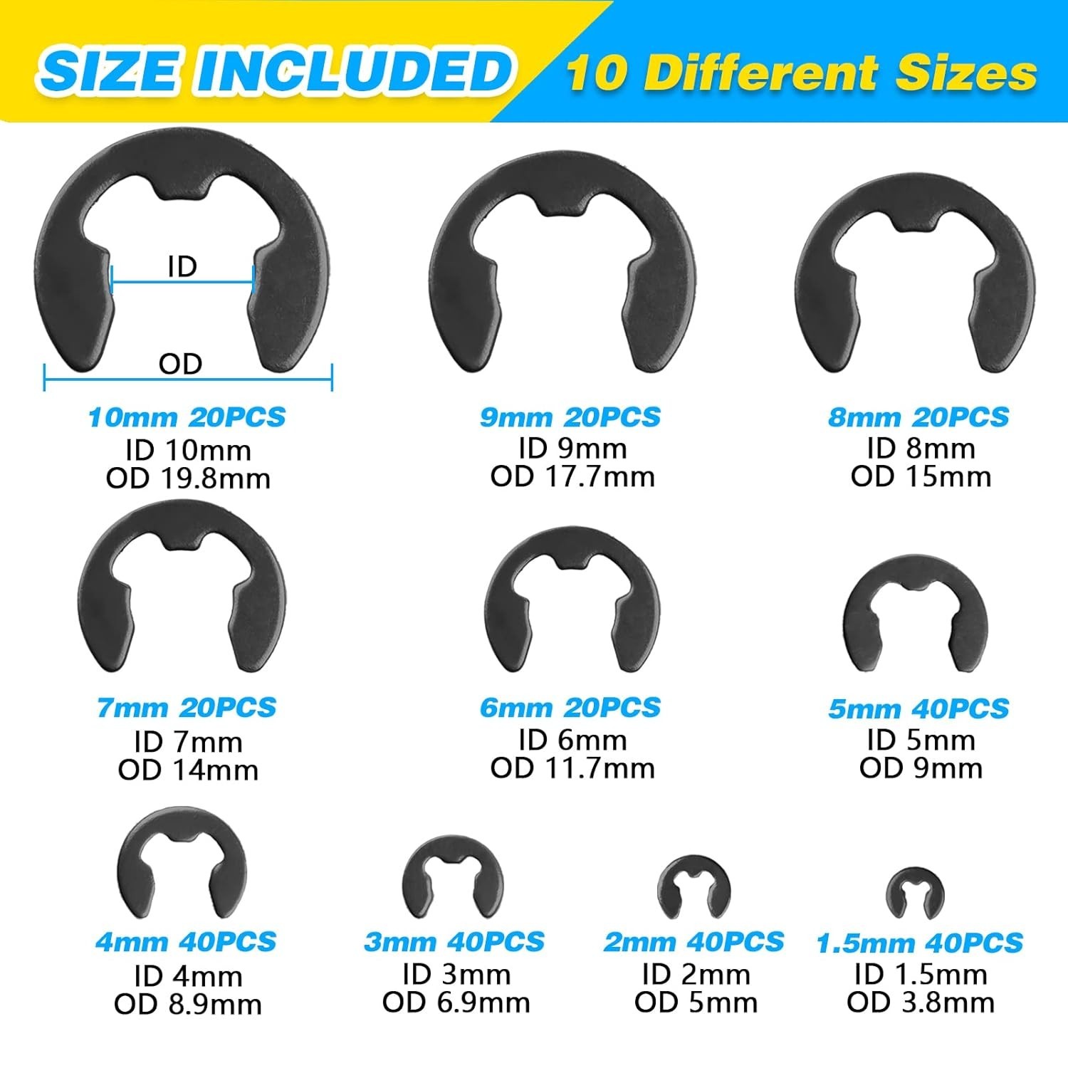 800Pcs C-Clip & E-Clip Assortment Kit with Snap Ring Plier & Tweezers – M4-M28,