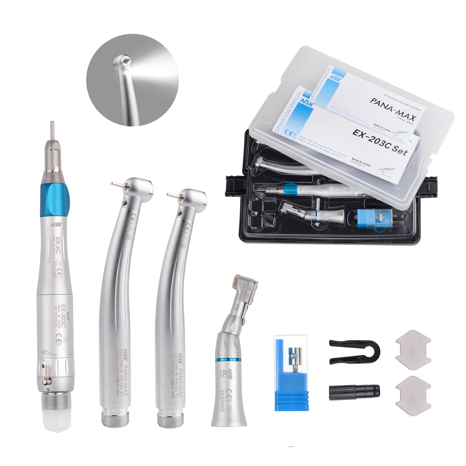 2PCS Dental LED High Speed Handpieces with Low Speed Handpiece Kit EX-203C B2 US
