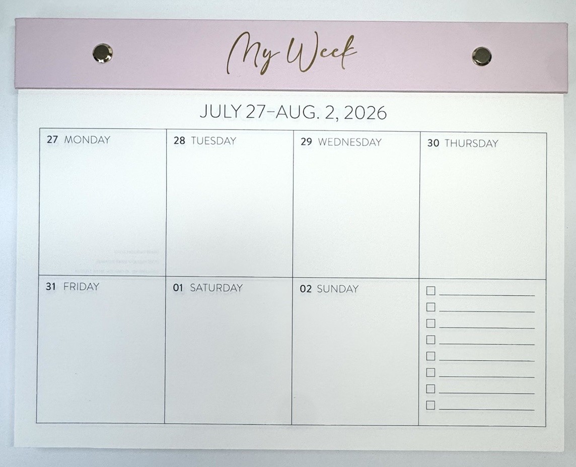 2027 Weekly Desk Calendar Pad 17 Months ORANGE CIRCLE Studio Hard Back PINK GOLD