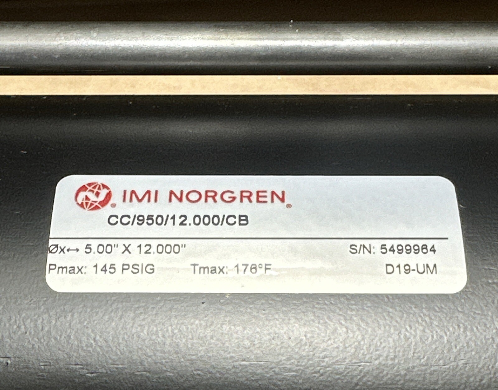 NEW SURPLUS IMI NORGREN CC/950/12.000/CB 5.00”x12.00” Pneumatic Cylinder 145PSIG