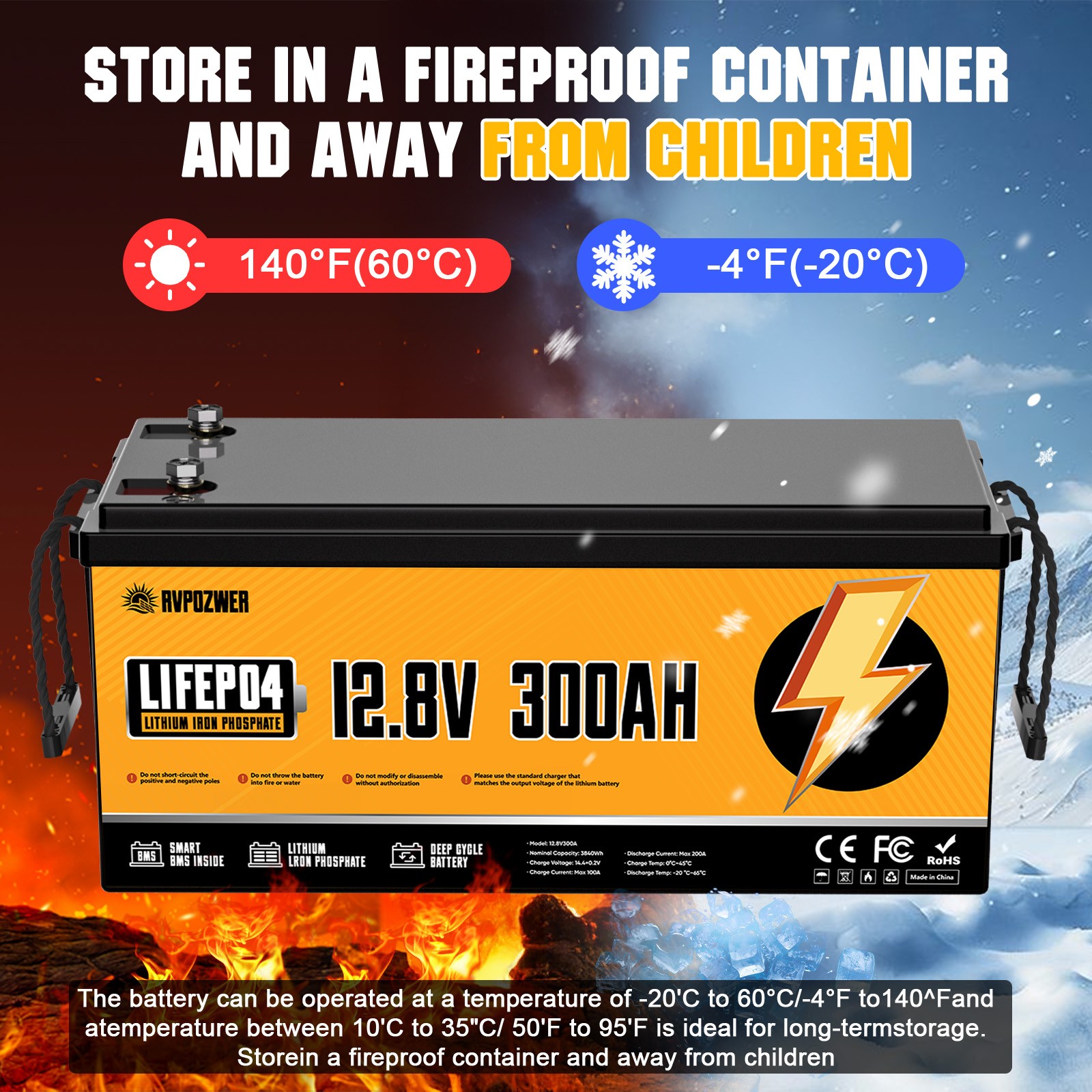 12V 300Ah LiFePO4 Lithium Battery 200A BMS for RV Home Marine Solar Off-grid RV