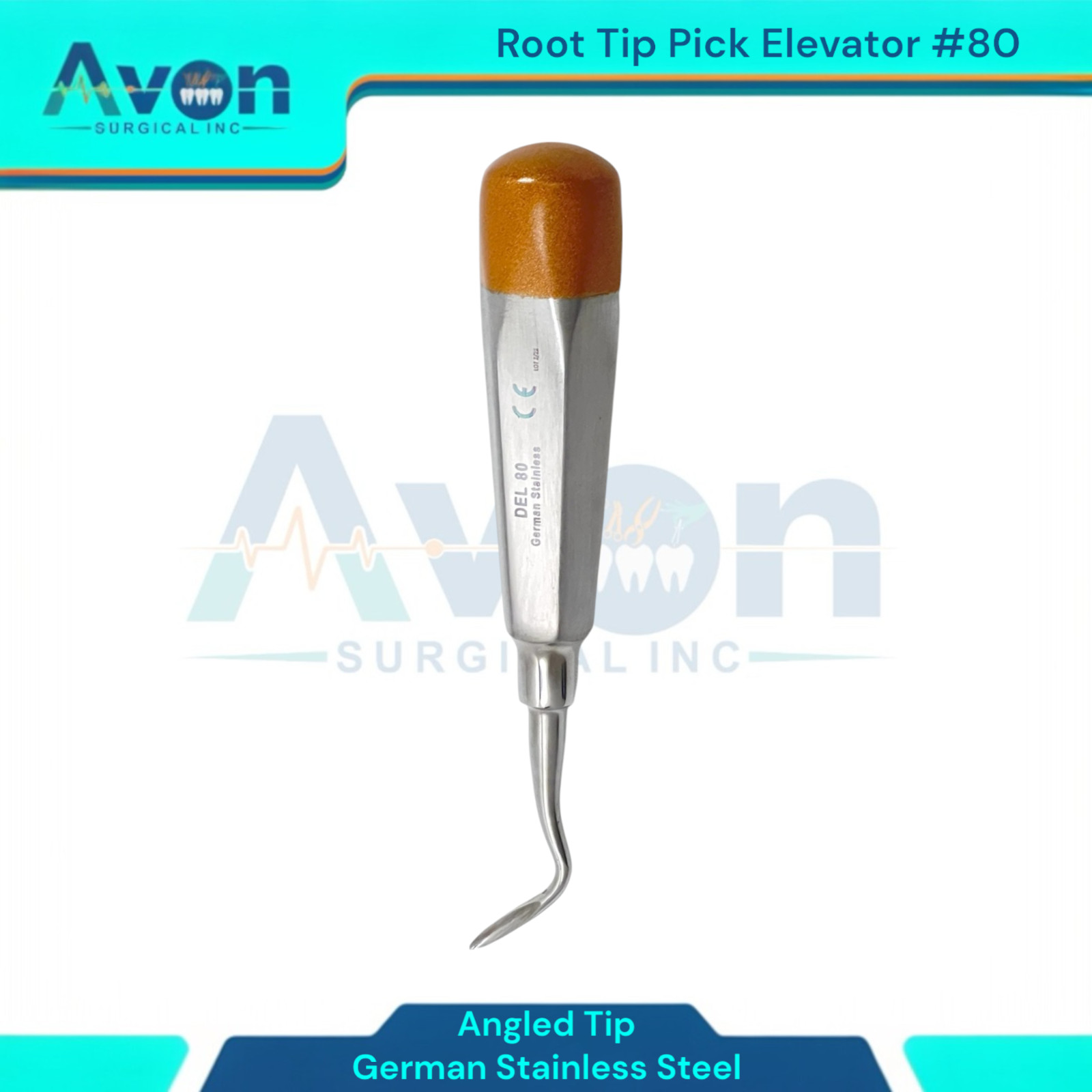 Angled Tip Tooth Root Extraction Elevator Pick, No. 80, Dental Elevator Gold