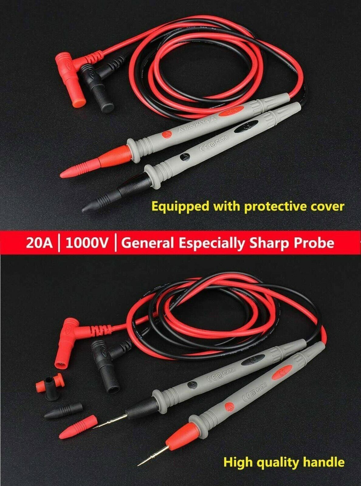 Multimeter Test Leads Gold Plated Electrical Probes 1000V 20A Test Lead cord