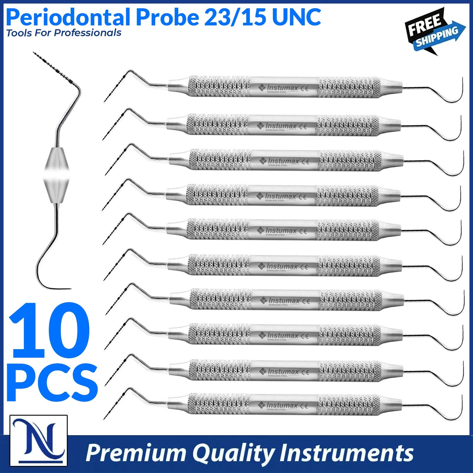 Stainless Steel Dental Periodontal Probe 23/15 UNC Measuring Pocket Depth