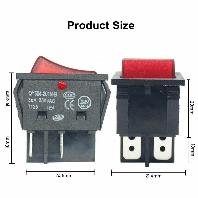 30A 250VAC High Current Rocker Switch SPDT ON/OFF KCD4-201N-B Welding Mach 10pcs