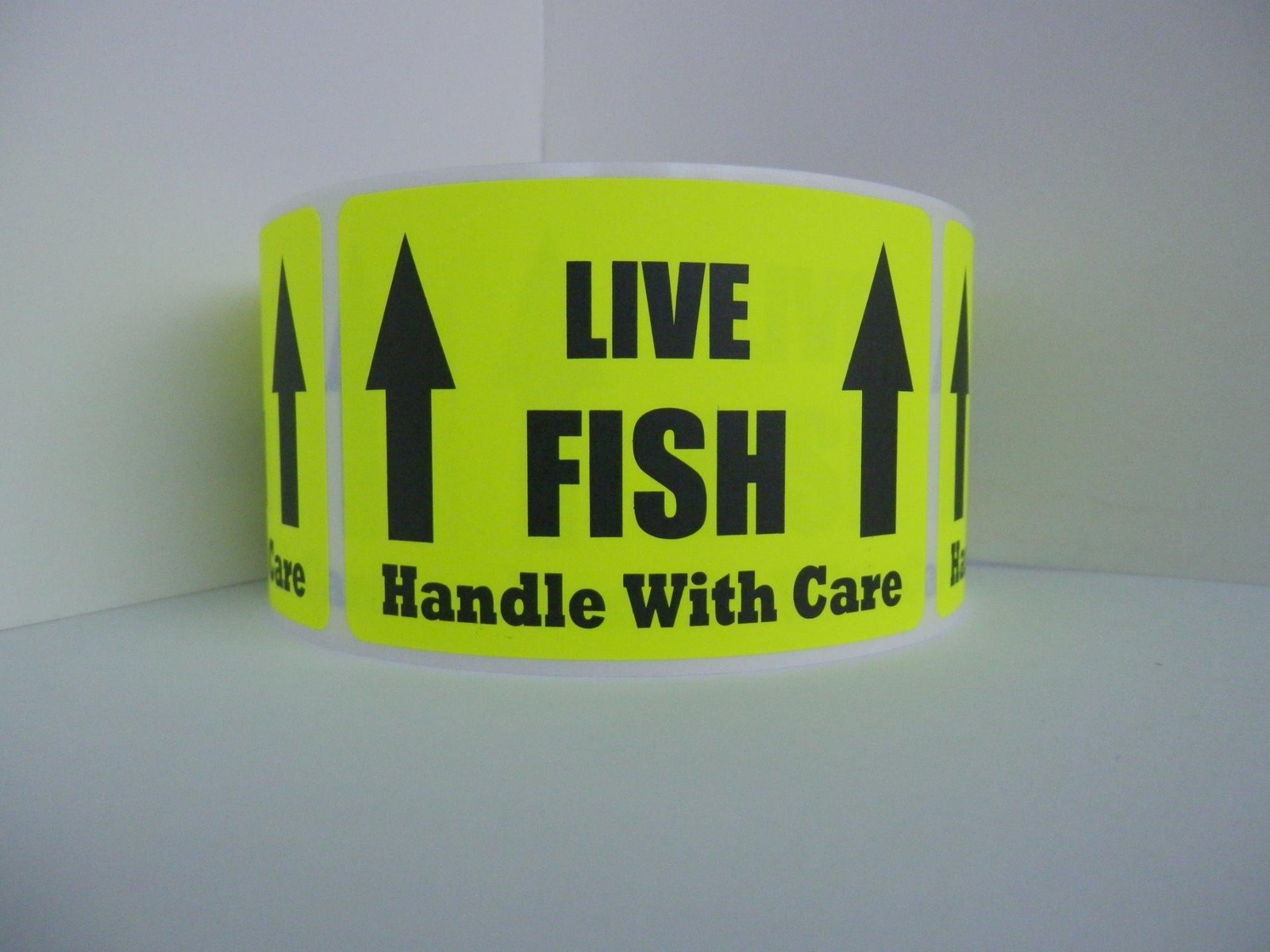 LIVE FISH HANDLE WITH CARE 2×3 Warning Sticker Label fluor chartreuse 250/rl