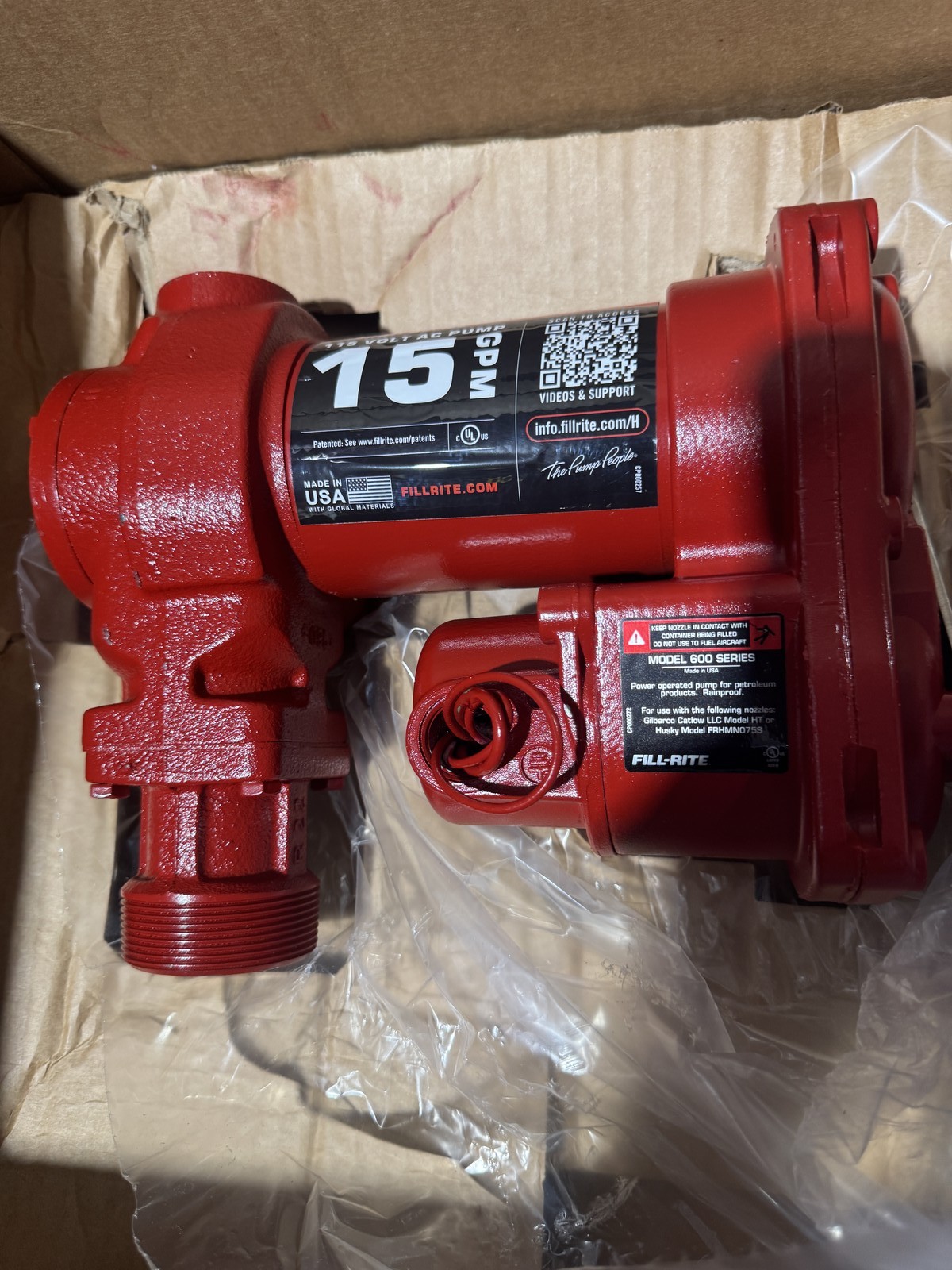 Fill-Rite FR610HA 115V 15 GPM Fuel Transfer Pump w/Discharge Hose & Nozzle (Red