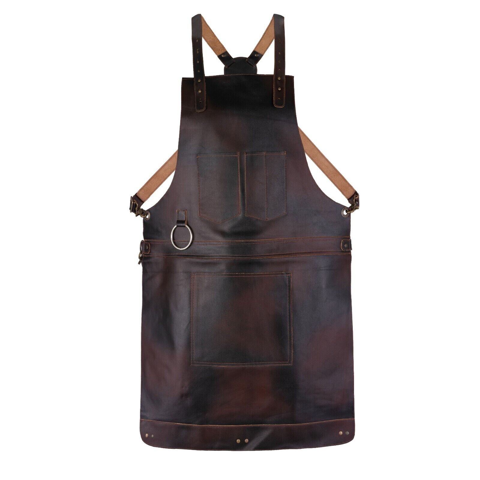 New Leather Apron Brown Genuine Leather Apron Pockets Cowhide Butcher Chef BBQ