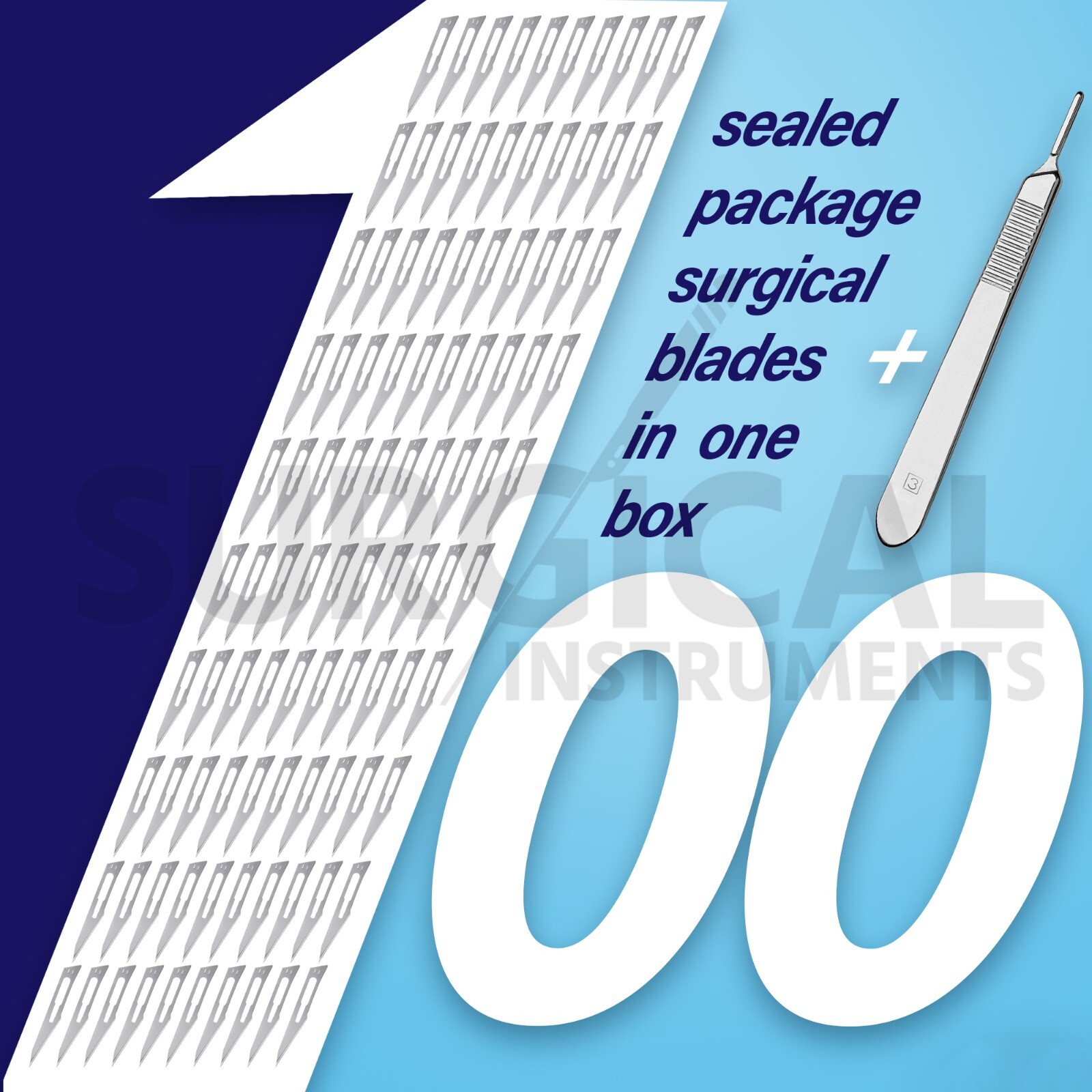100 Pc Scalpel Blades #11 Surgical Dental ENT Instruments with Free #3 BP Handle