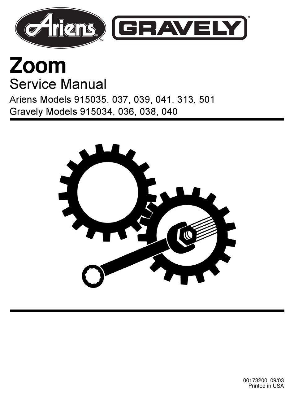 Ariens Zoom Mower Service manual 44 pages Year 2003 Several models covered