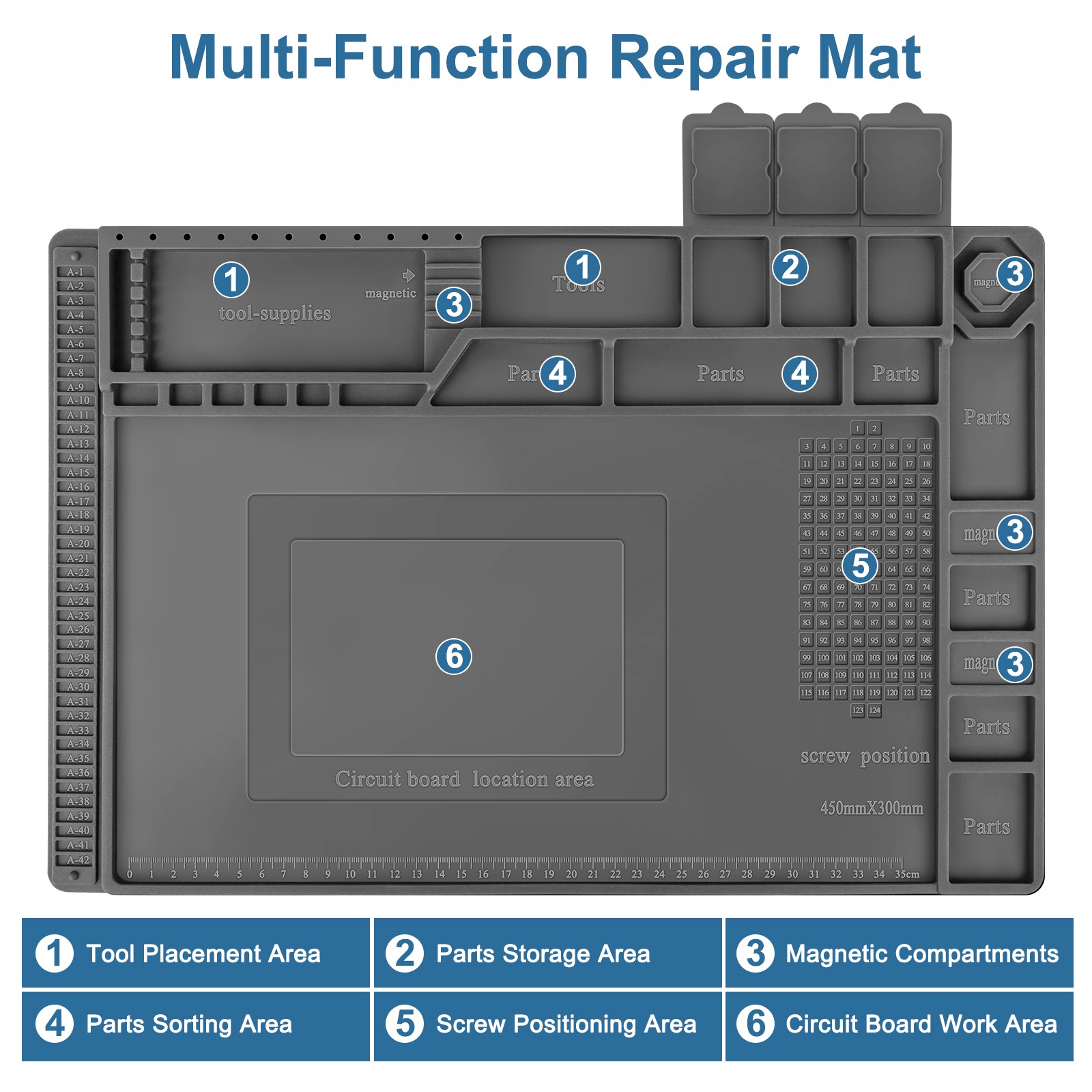 932°F Silicone Soldering Mat Heat-Resistant Magnetic Electronics PC Phone Repair