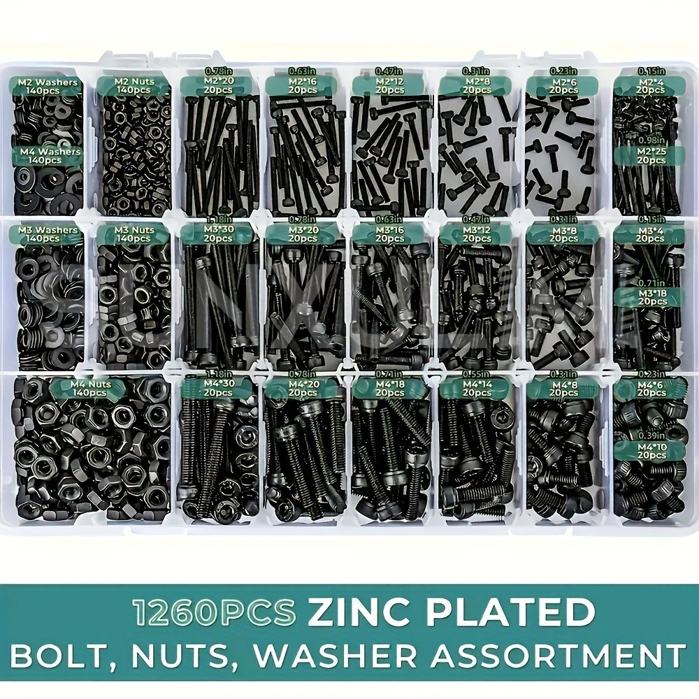 1260PCS Metric Bolt Nut Washer Set – 12.9 Steel for DIY & Repairs
