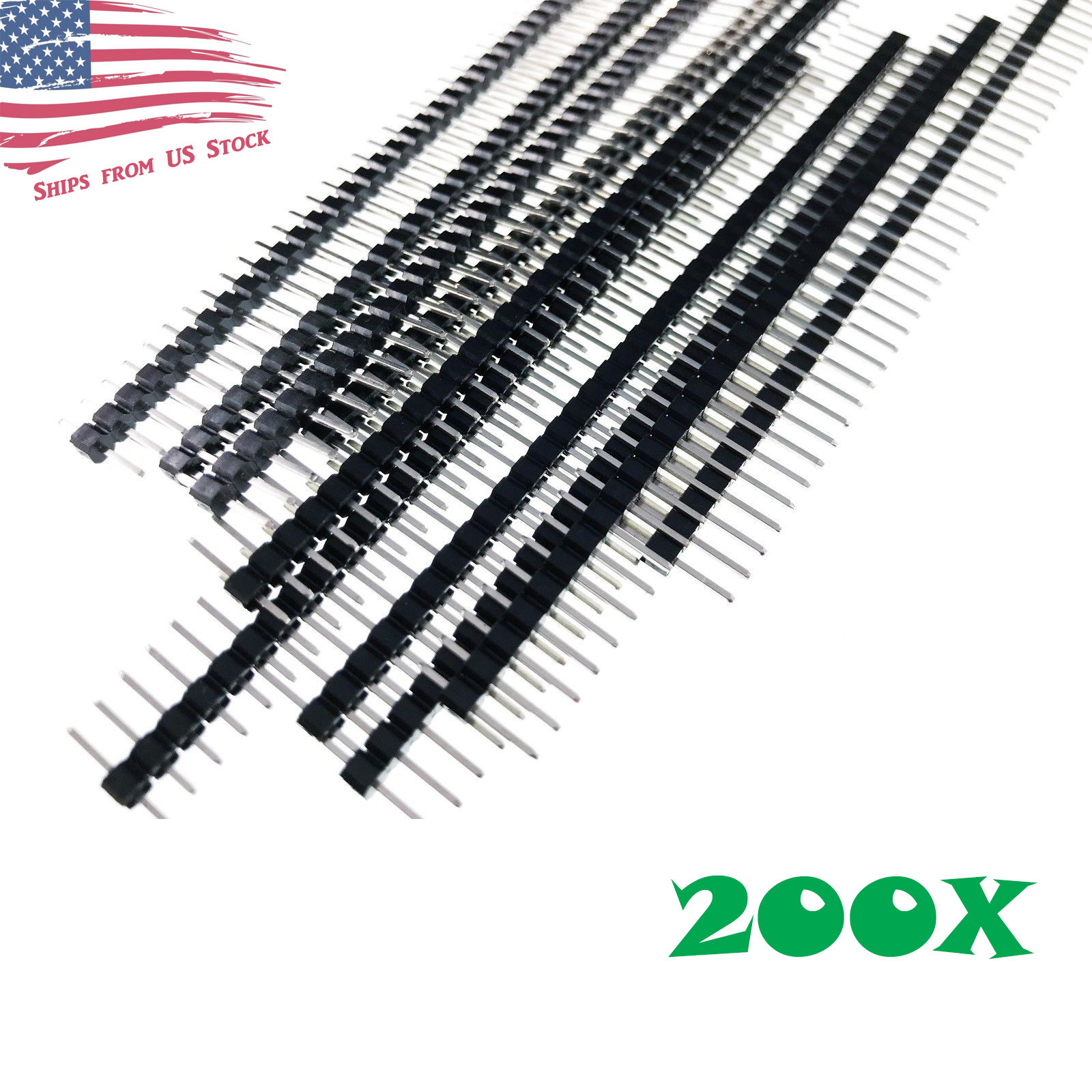 200pcs 40-Pin Male Header 0.1″ 2.54mm Breadboard PCB Strip Connectors 200X USA