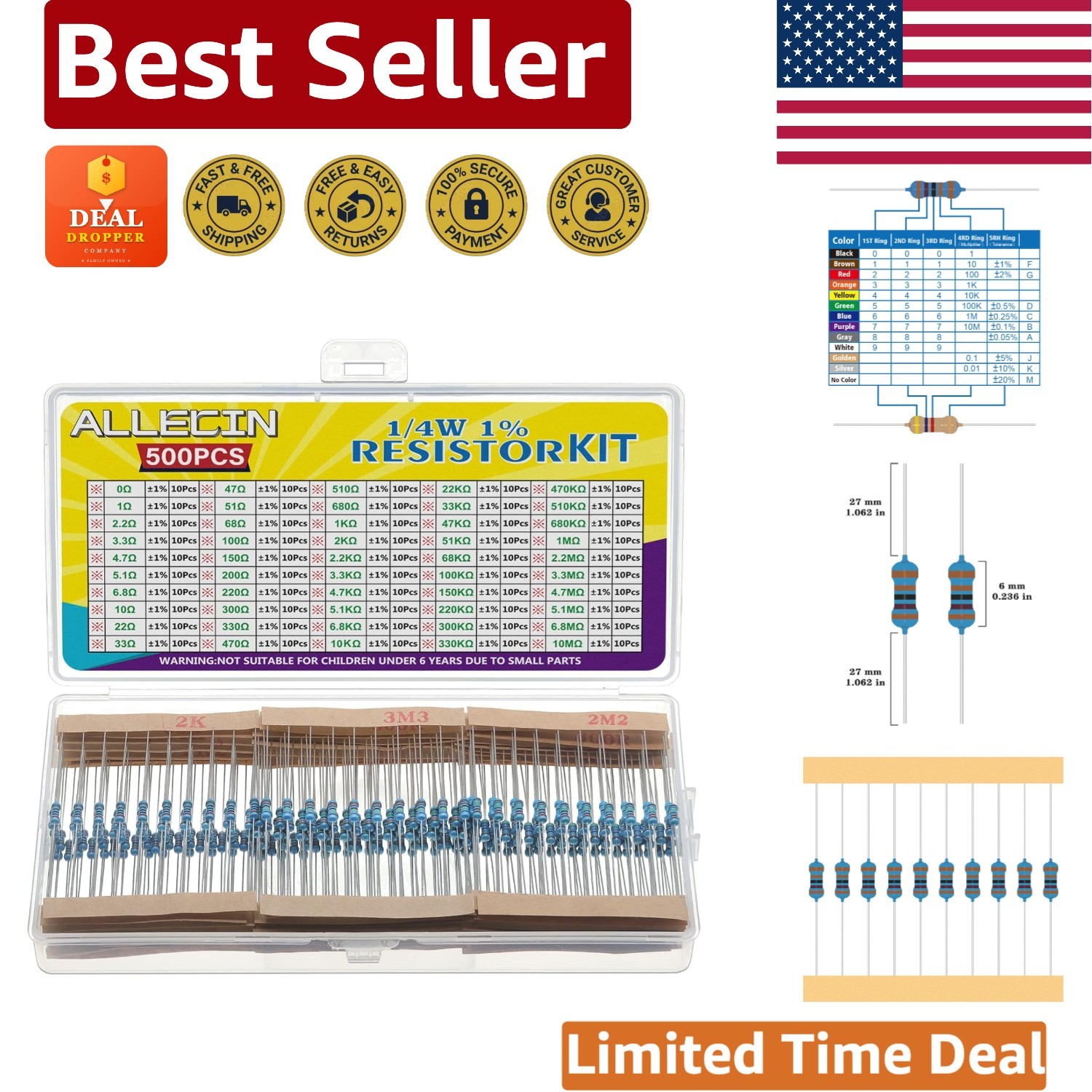 50 Values in 1/4W Metal Film Resistor Kit: Essential for Electronics Projects