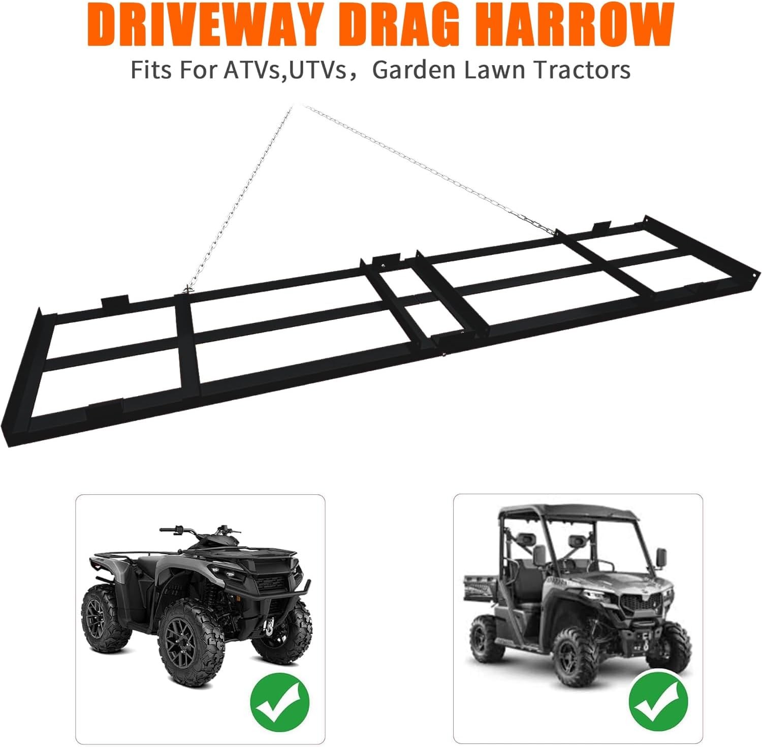 4Ft Drag Harrow Driveway Grader Power Rake Drag for Tow Behind Lawn ATV Tractor