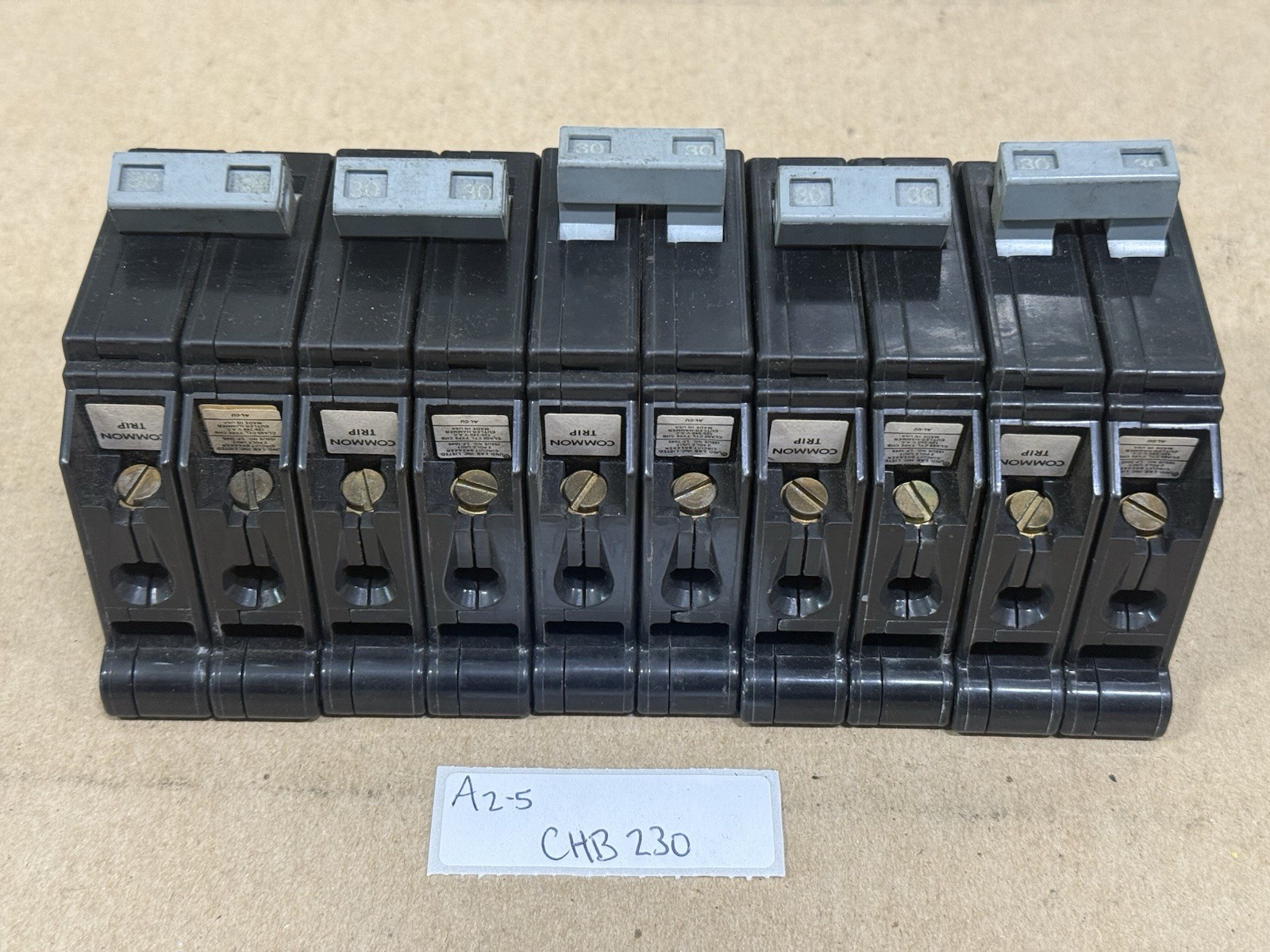 Lot of 5 – Cutler Hammer CHB CHB230 2P 30A Bolt-on Circuit Breaker