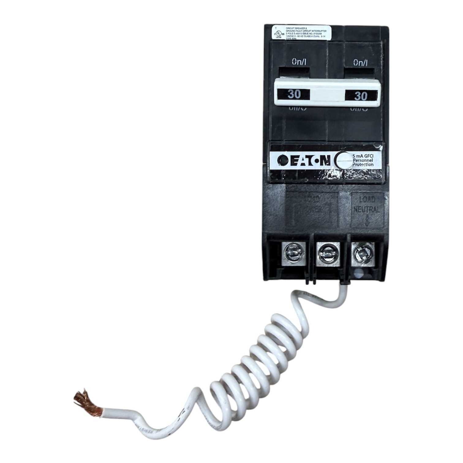 Used Eaton BRN230GF 30A 2-Pole GFCI Ground Fault Circuit Breaker 120/240V