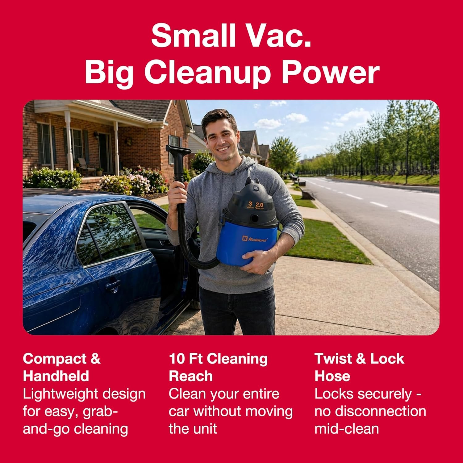 Koblenz Wet Dry Vacuum Cleaner, 3 Gallon 2.0 PHP, Twist-N-Lock Hose, Small Shop