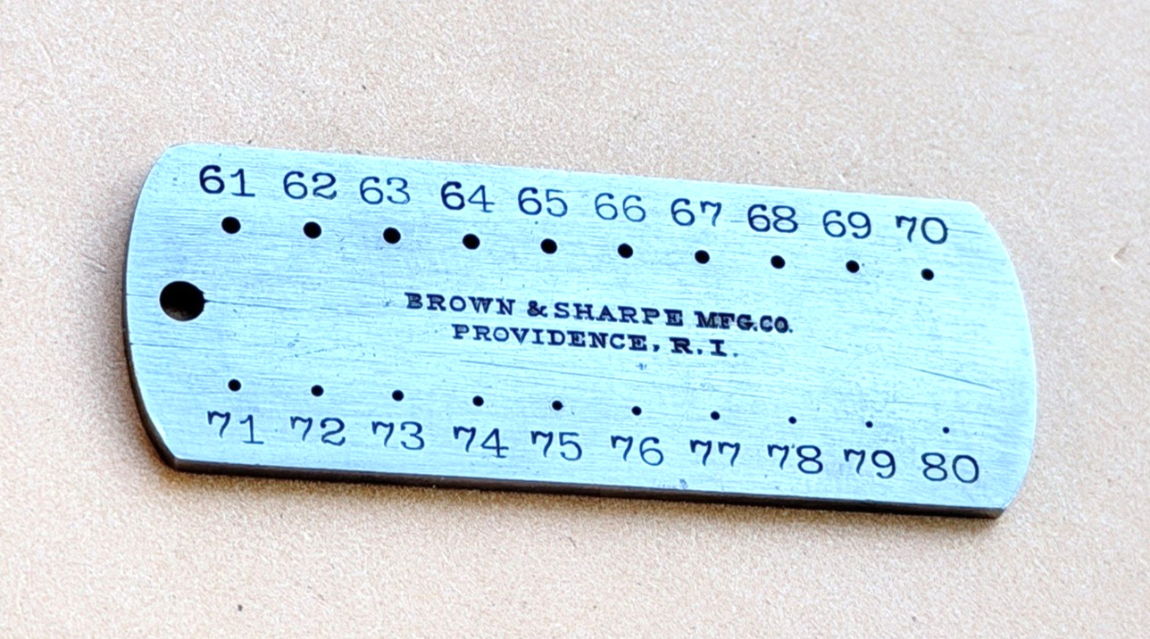 Brown & Sharpe No.705 Drill & Steel Wire Gage ; Range Nos. 61 to 80. USA Made!
