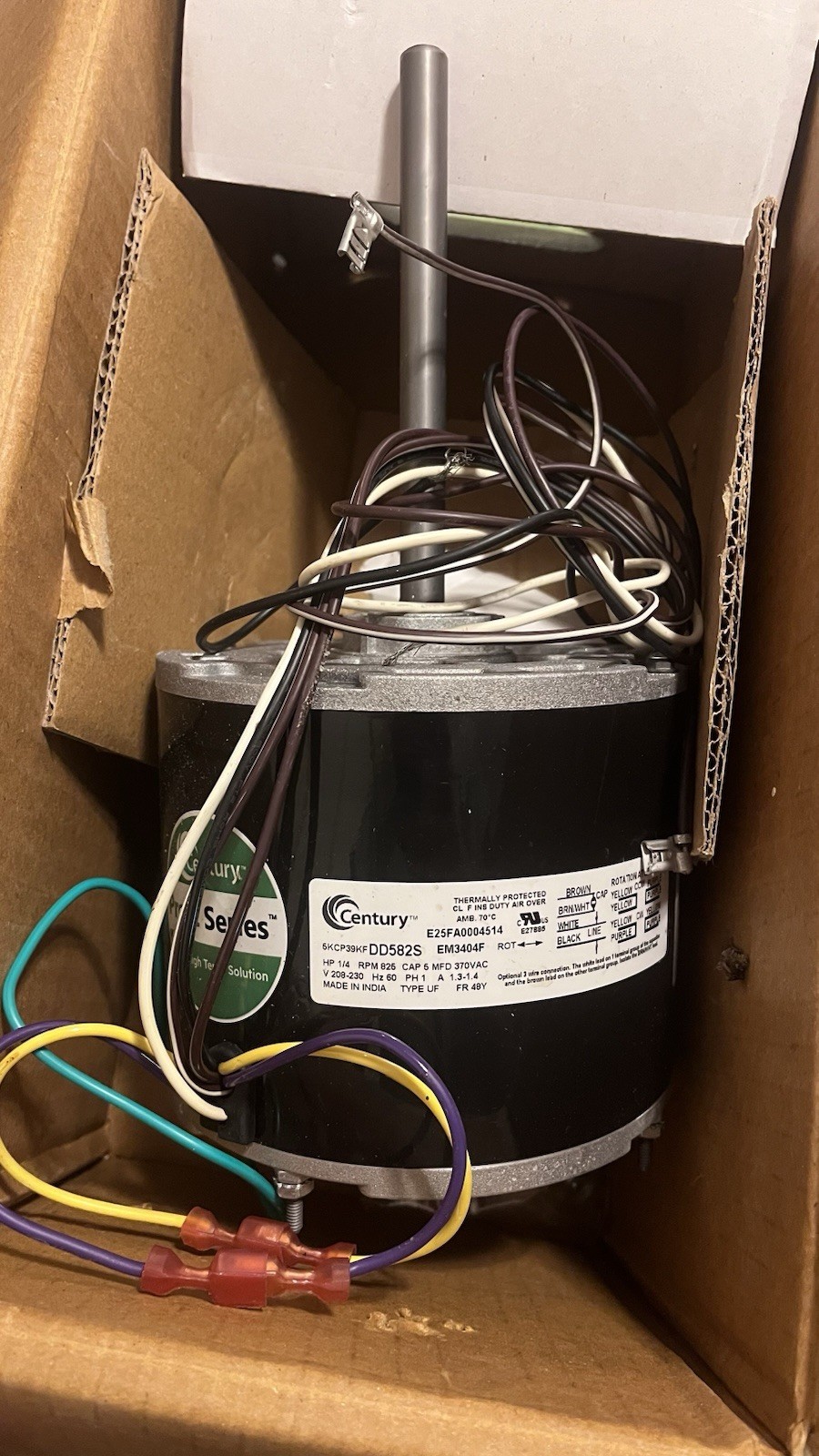 EM3404F Century 1-Phase 1/4 HP 208-230V 825 RPM 1-Speed Motor for Condenser Fan