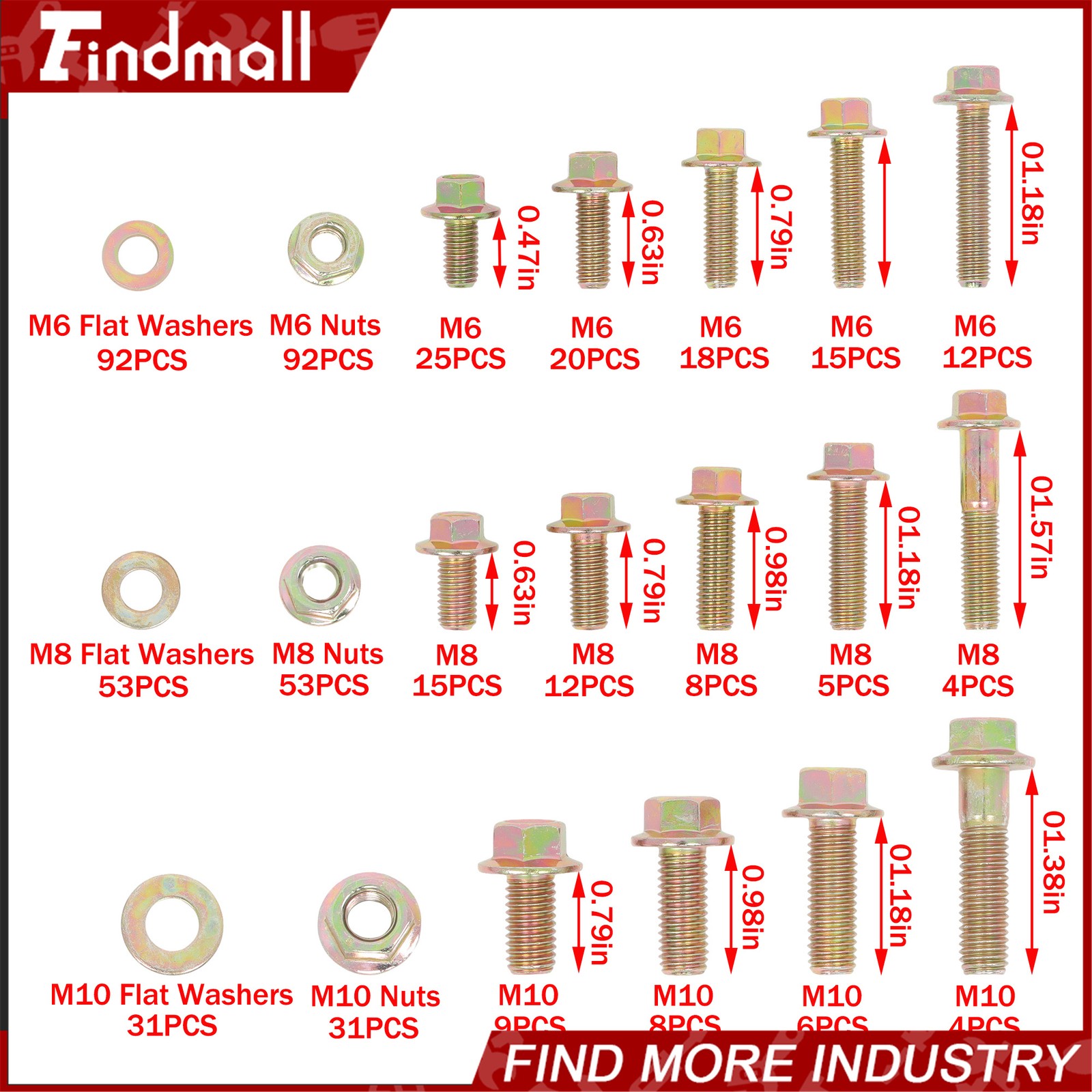 521 x M10 M8 M6 Flange Bolts Assortment Kit 8.8 Grade Alloy Steel for Industrial
