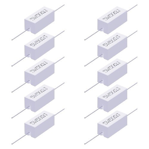 10PCS 5W 50 Ohm 5 Axial Lead Wire Wound Fixed Ceramic Resisto Model: 5W 50 Ohm