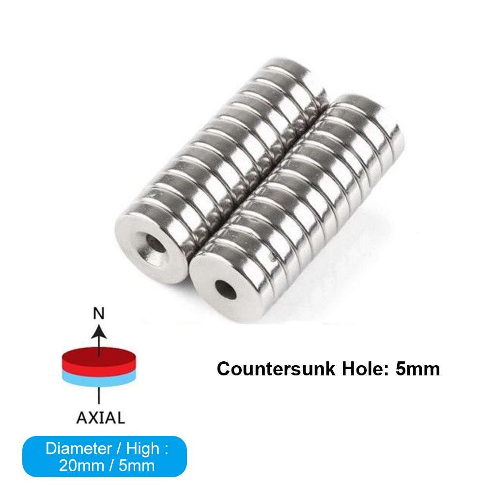 LOT Strong Countersunk Ring Magnets 20mm Diameter Rare Earth Neodymium Hole 5mm