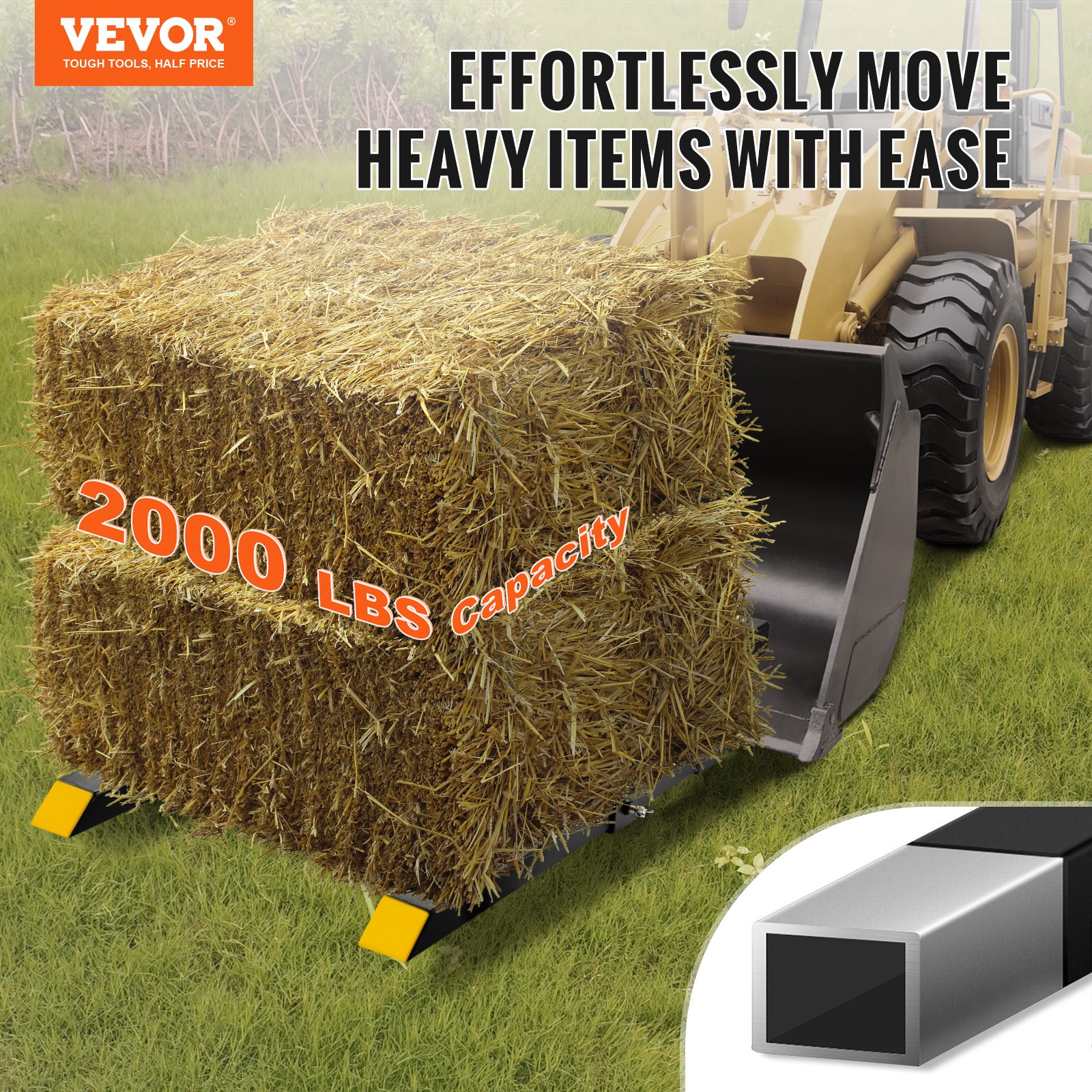 VEVOR Clamp On Pallet Forks 2000lbs Tractor Forks 43″ Adjustable Bucket Forks