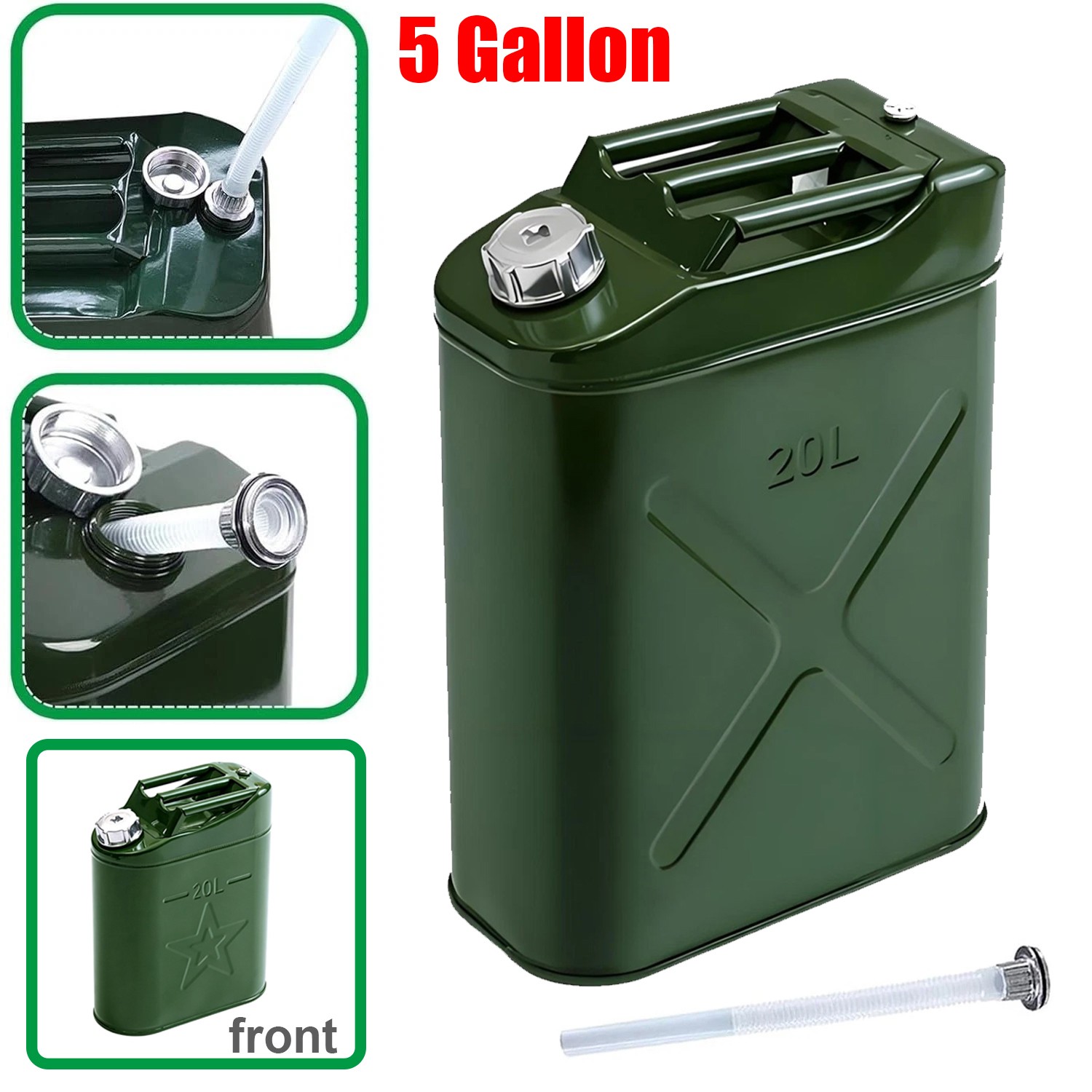 20L Liter (5 Gal) Backup Steel Tank Fuel Gas Gasoline Storage Can Portable NEW