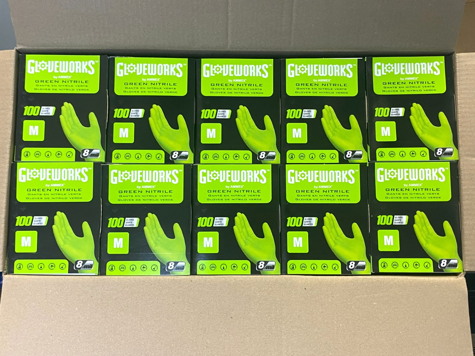 Gloveworks 8 Mil Nitrile Gloves Green Medium 1000 Count Heavy Duty DisposableNEW